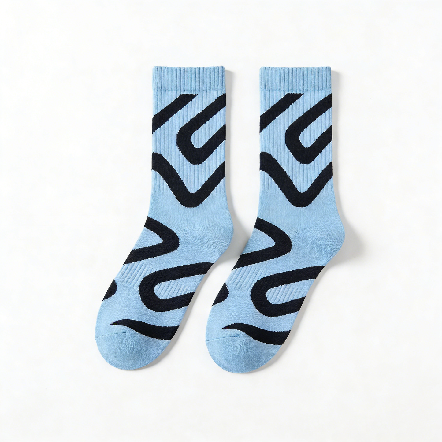 Light Blue and Black Swirl Pattern Socks