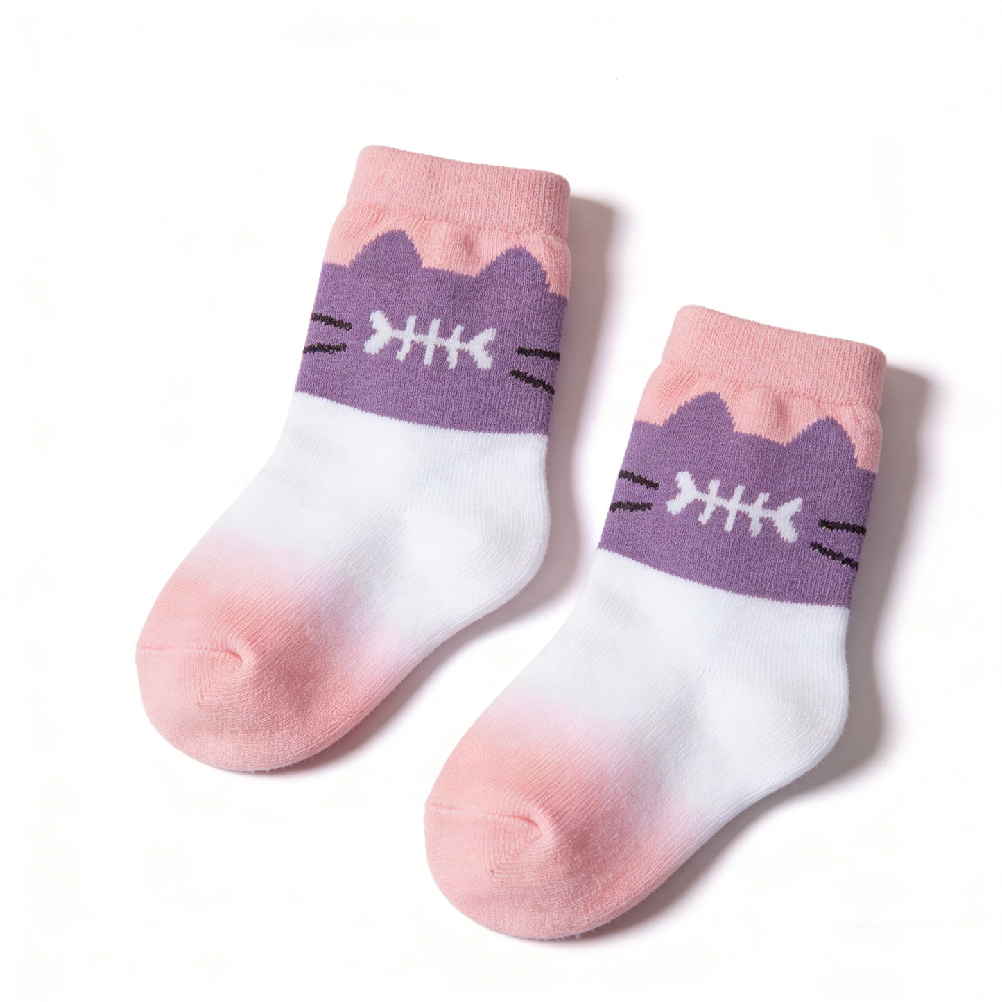 Pinkish-Purple Cat-Shaped Fishbone Socks