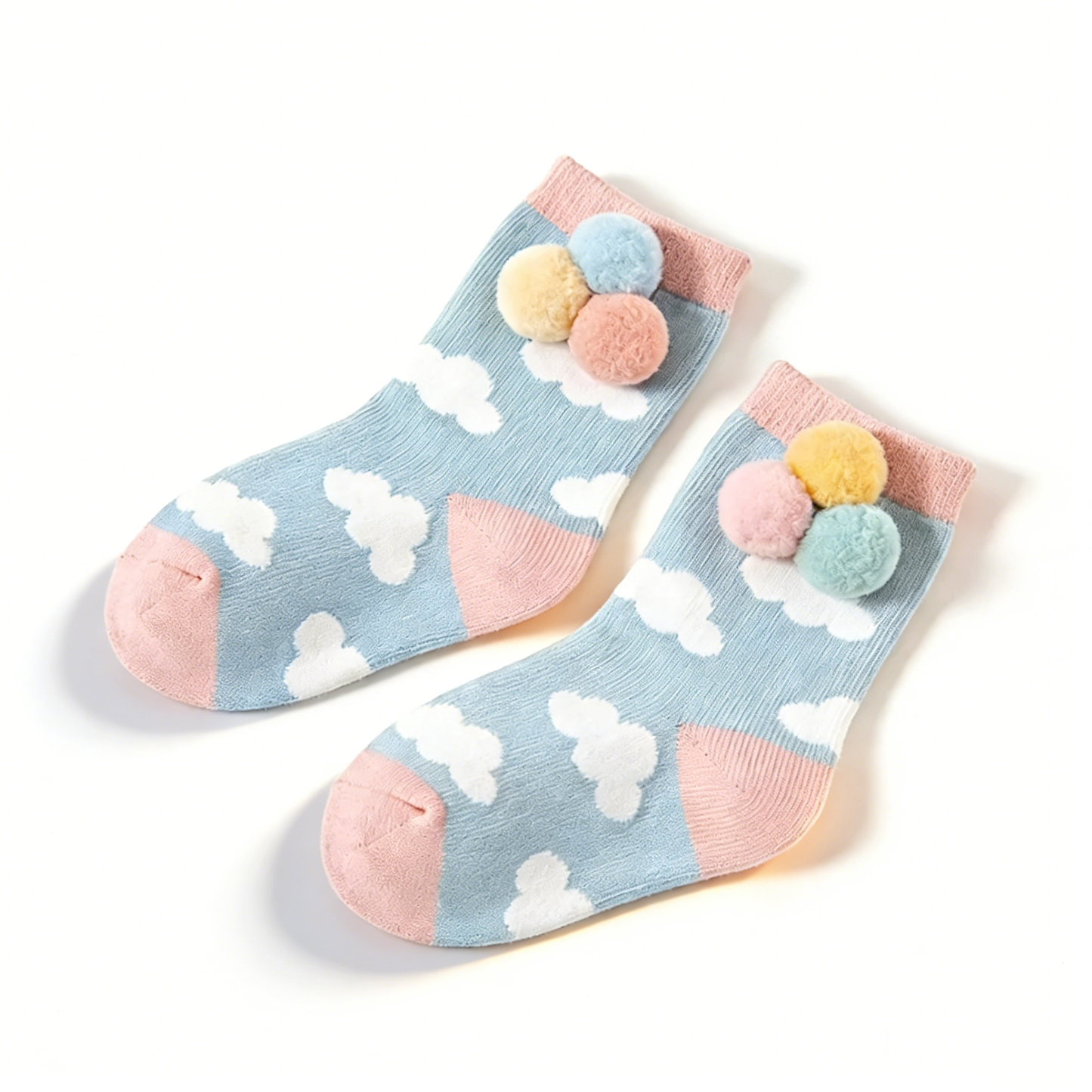 Cloud Pom-Pom Color Block Socks