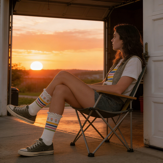 White Striped Mid-Calf Socks