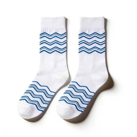 White Striped Blue Wavy Socks