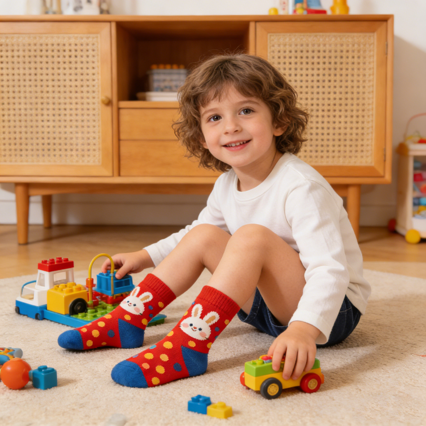 Polka Dot Bunny New Year Red Socks