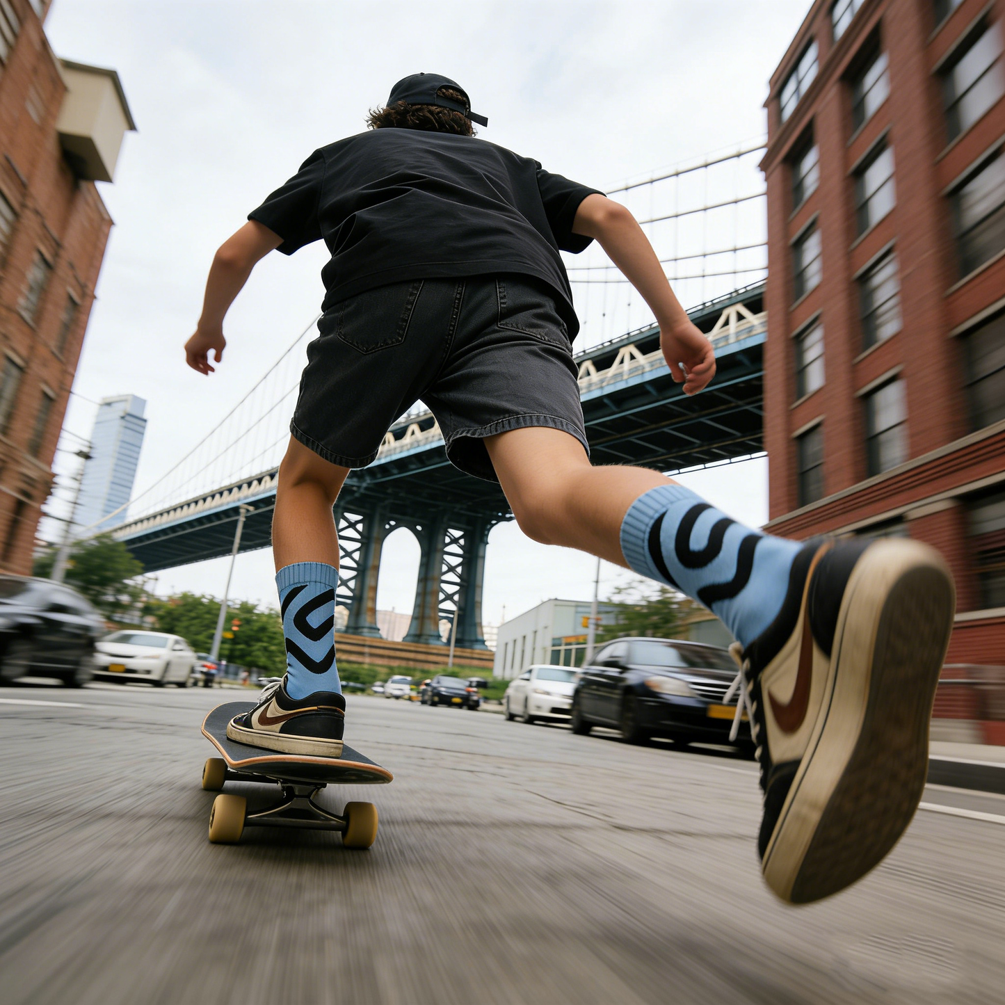 Light Blue and Black Swirl Pattern Socks