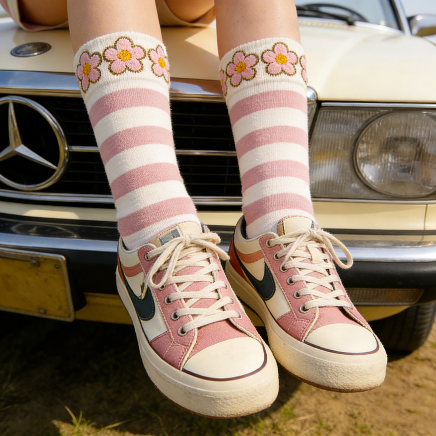 Gold Lace Mid-Calf Socks