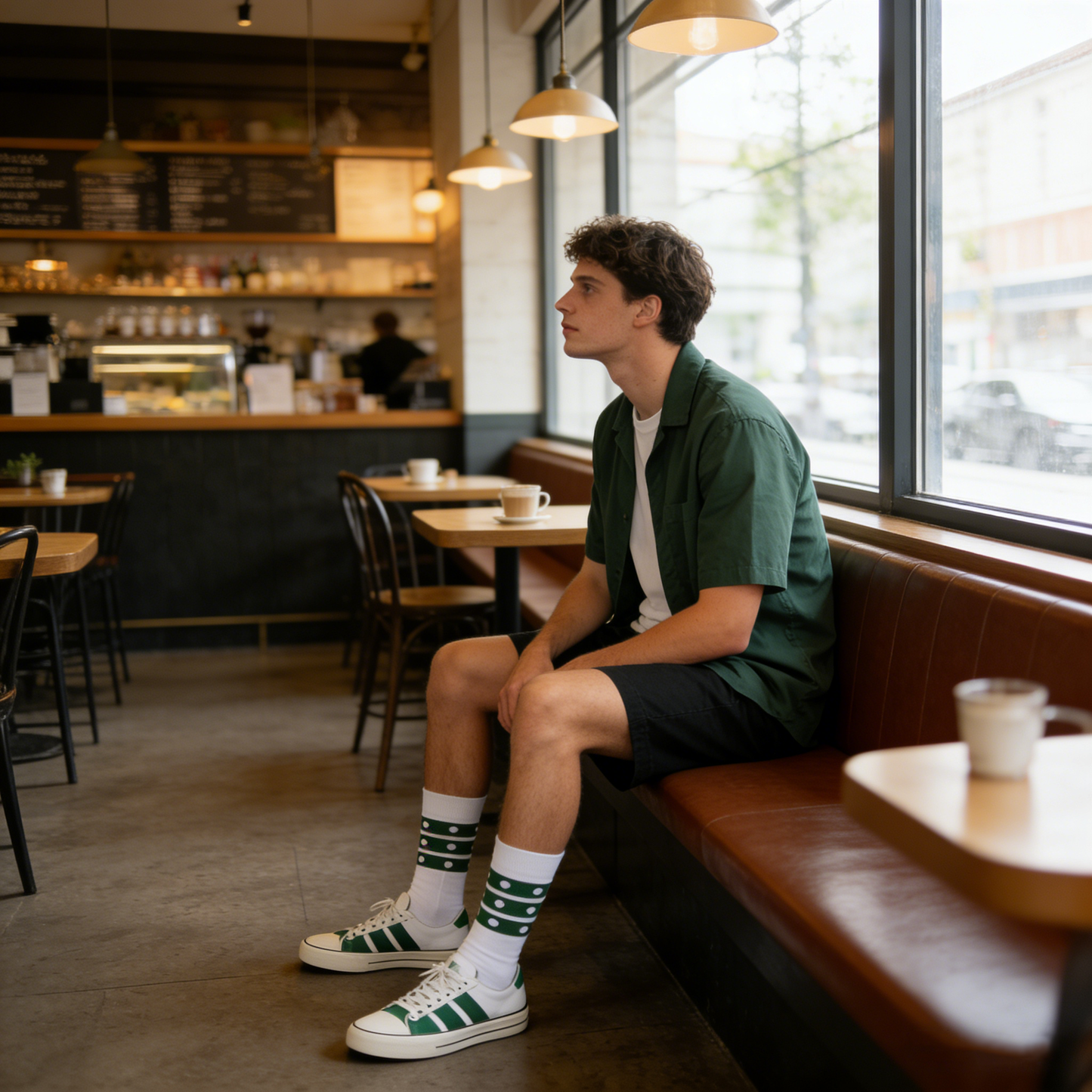 Green and White Polka Dot Striped Socks