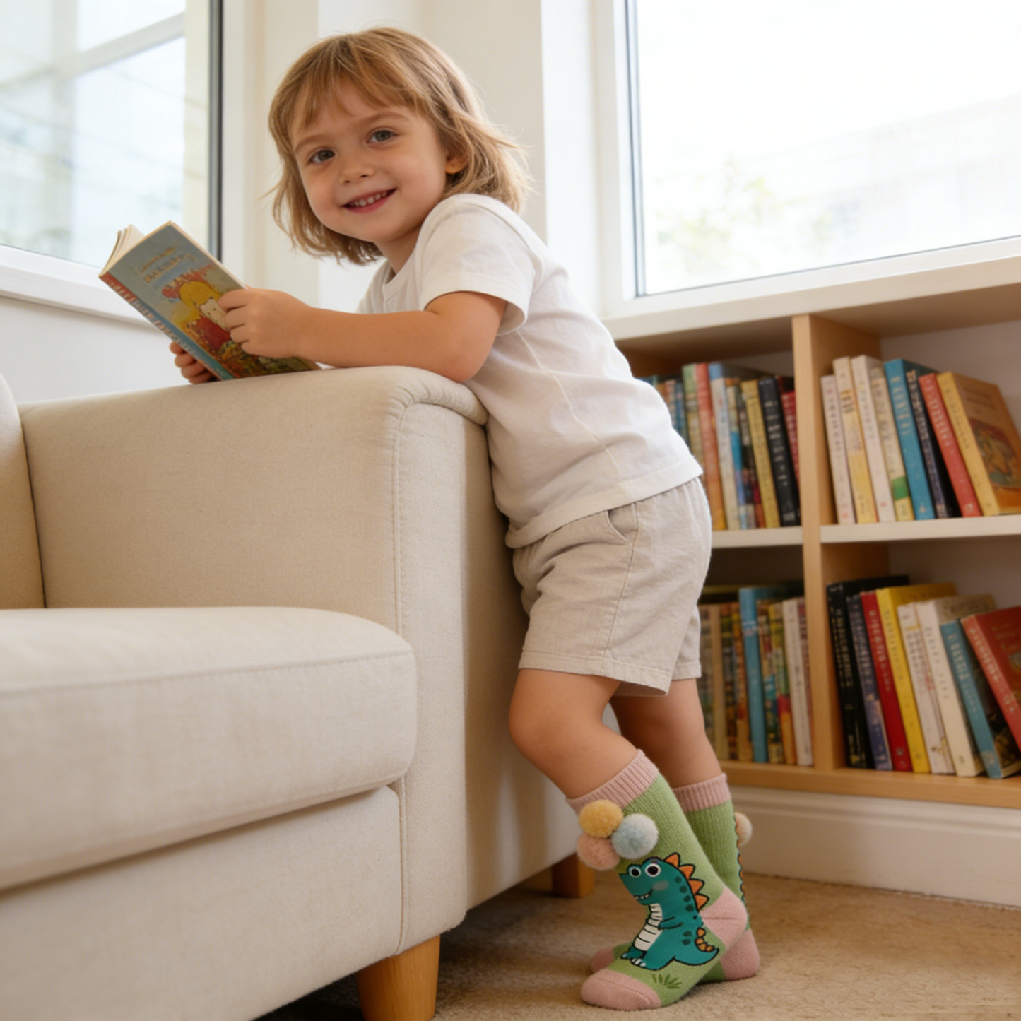 Dinosaur Pom-Pom Color Block Socks