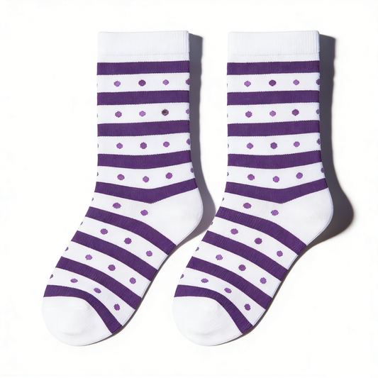 Purple and White Polka Dot Striped Socks