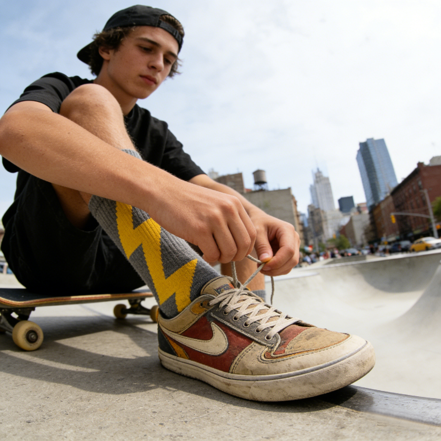 Gray with Yellow Lightning Bolt Crew Socks