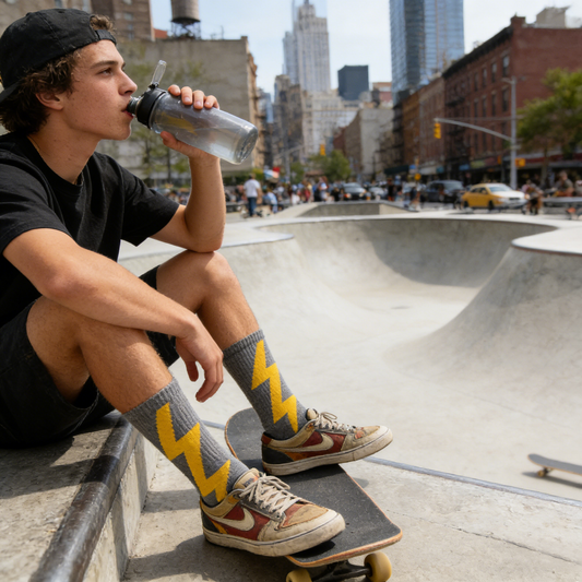 Gray with Yellow Lightning Bolt Crew Socks