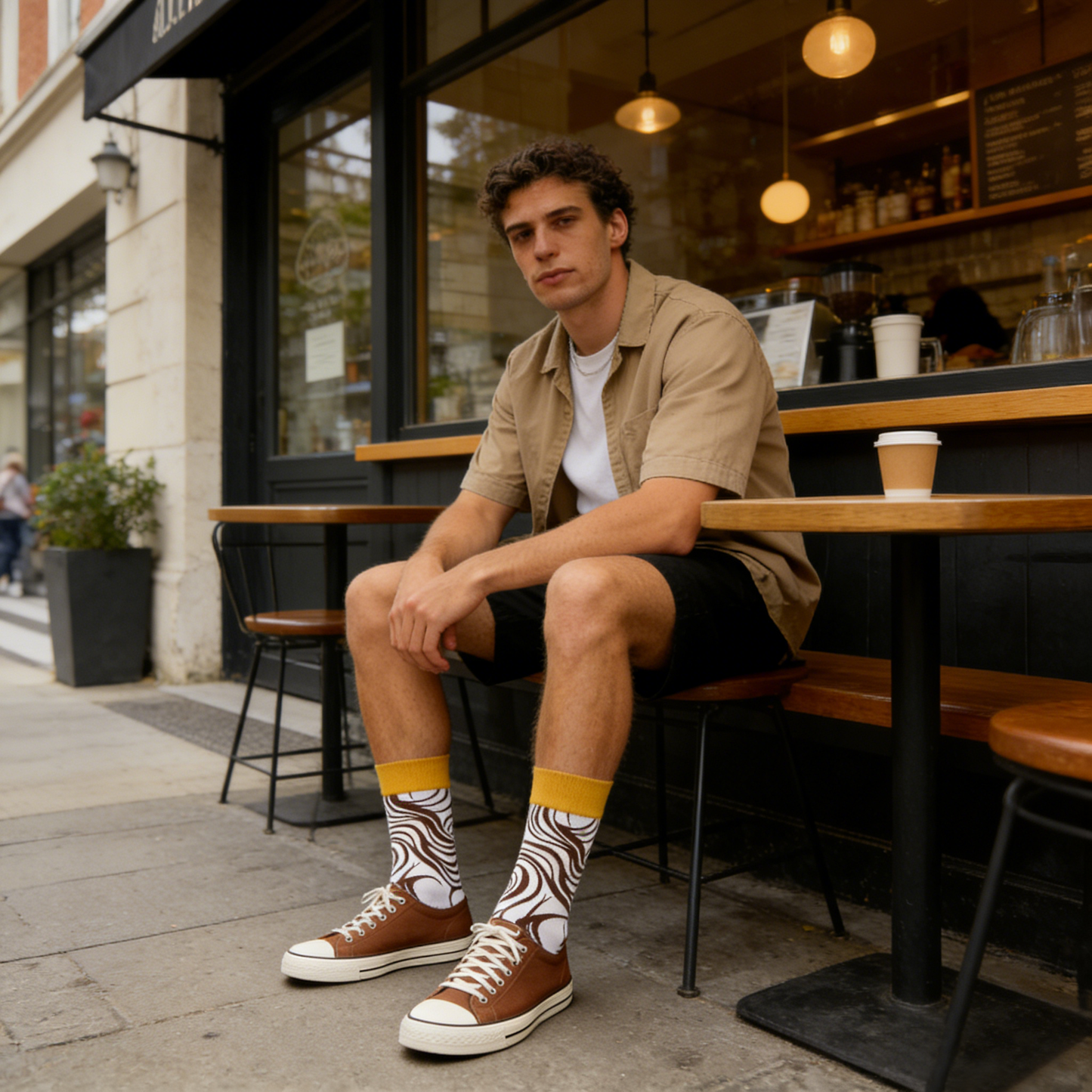 Brown and White Swirling Socks