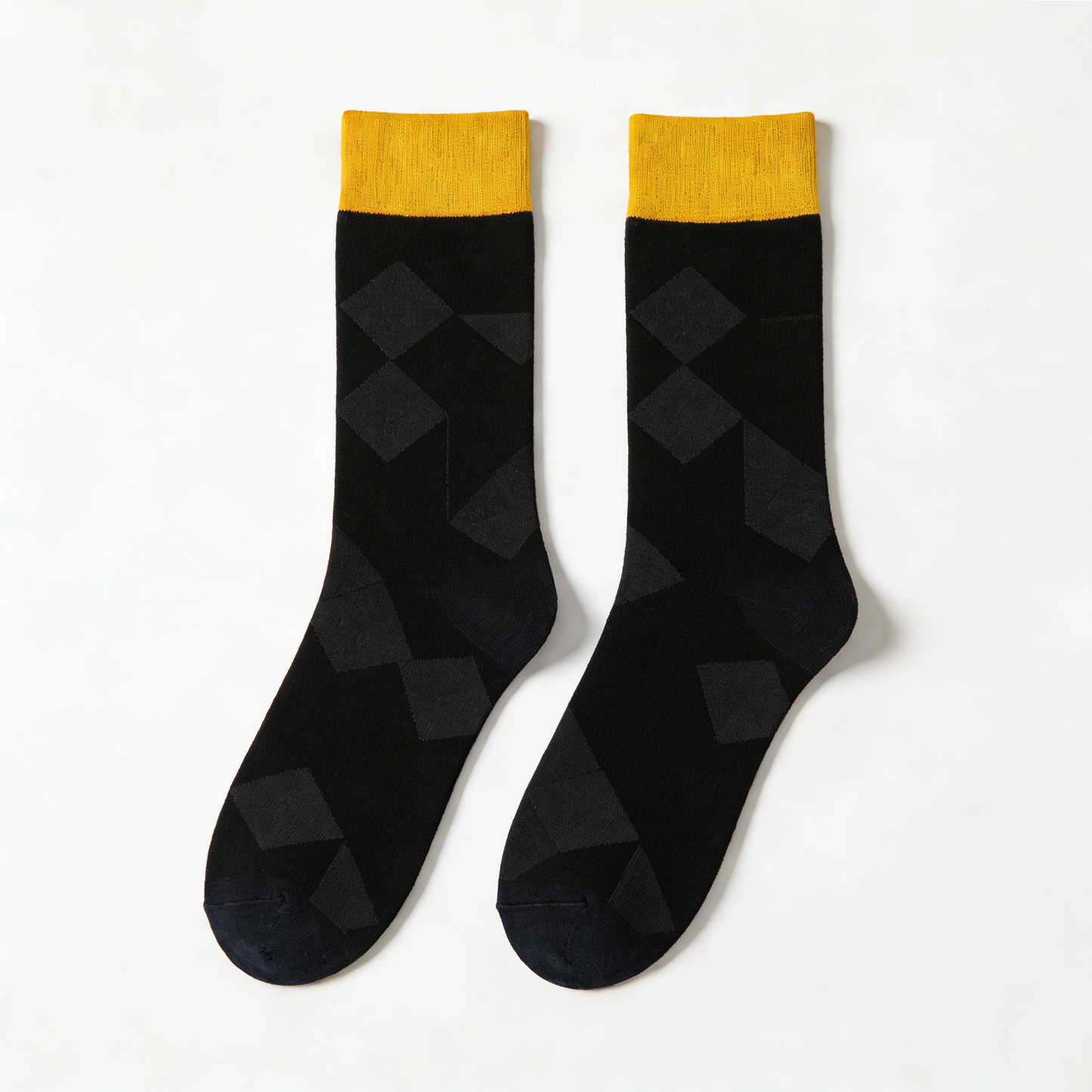 Black and Yellow Geometric Diamond Pattern Socks