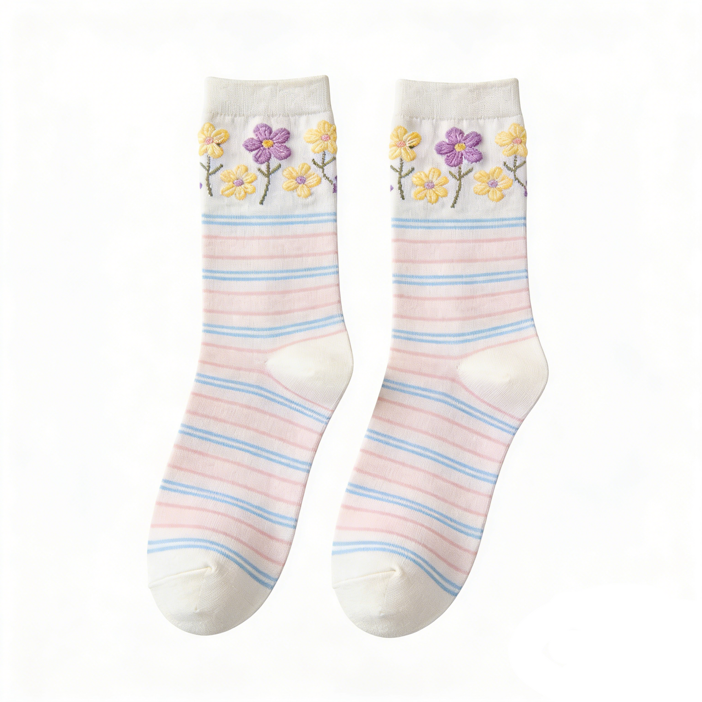 Pink and Blue Pinstriped Mid-Calf Socks