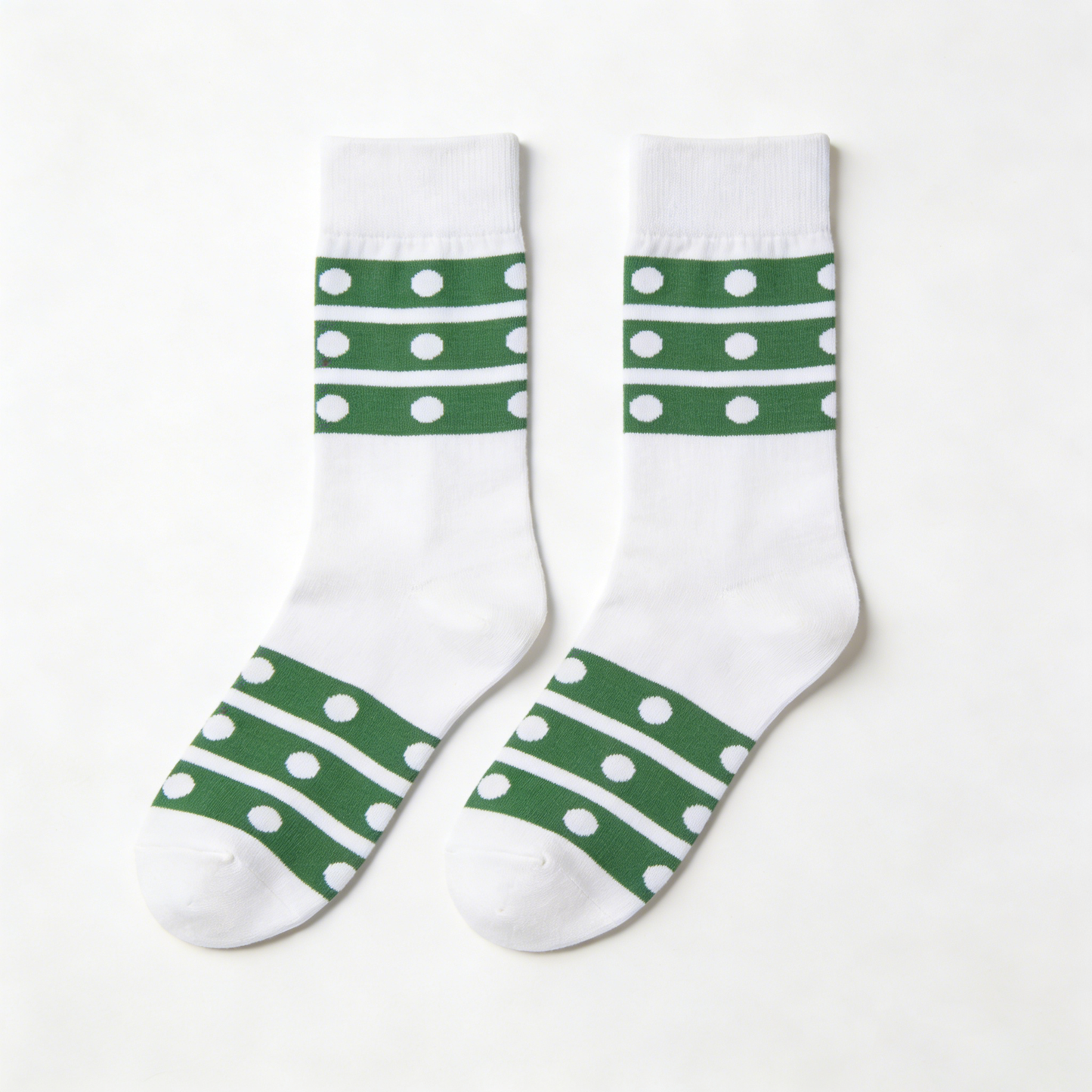Green and White Polka Dot Striped Socks