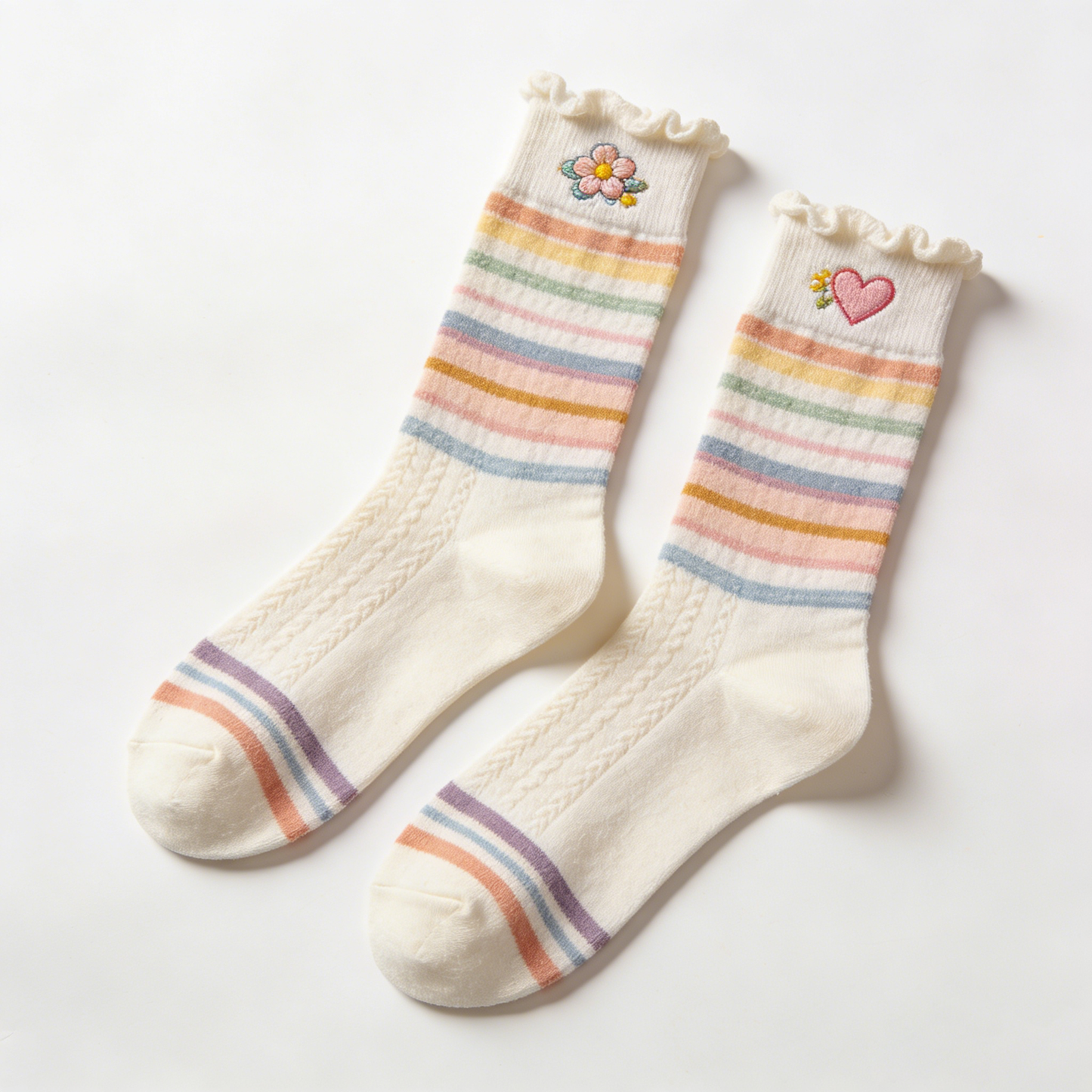 Rainbow Striped Ruffled Socks