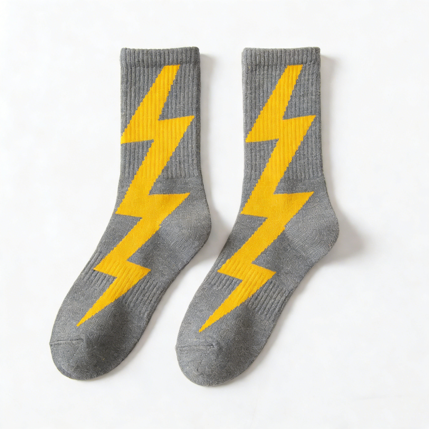 Gray with Yellow Lightning Bolt Crew Socks