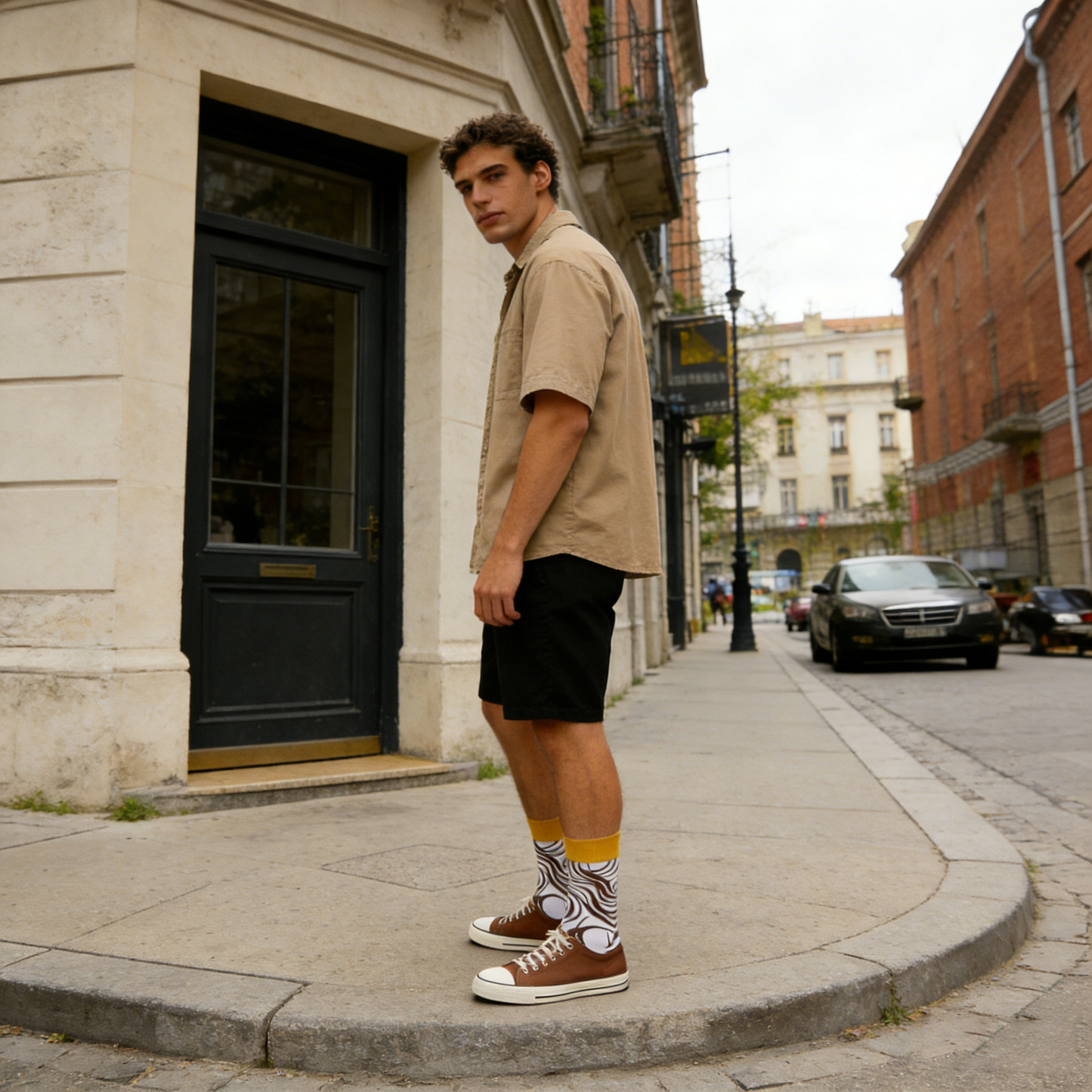 Brown and White Swirling Socks