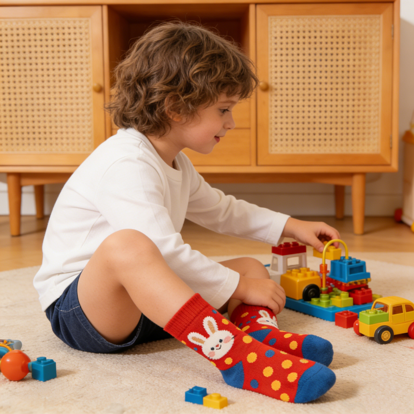 Polka Dot Bunny New Year Red Socks