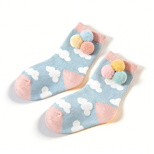 Cloud Pom-Pom Color Block Socks